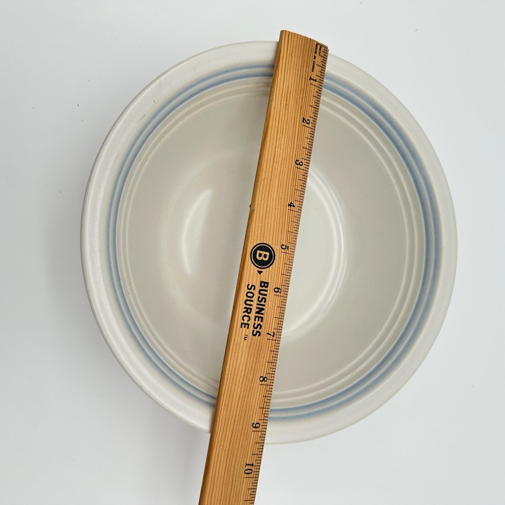 Genuine Stoneware Serving Bowl Vintage 9.5in White Blue Band Japan MCM - Picture 3 of 9